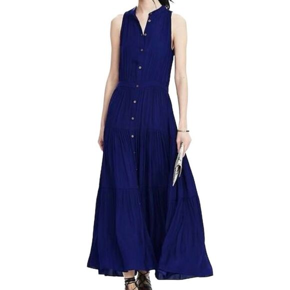 Banana Republic Deep Navy Tiered Sleevess Maxy Dress - Tall M0115 - Picture 1 of 11